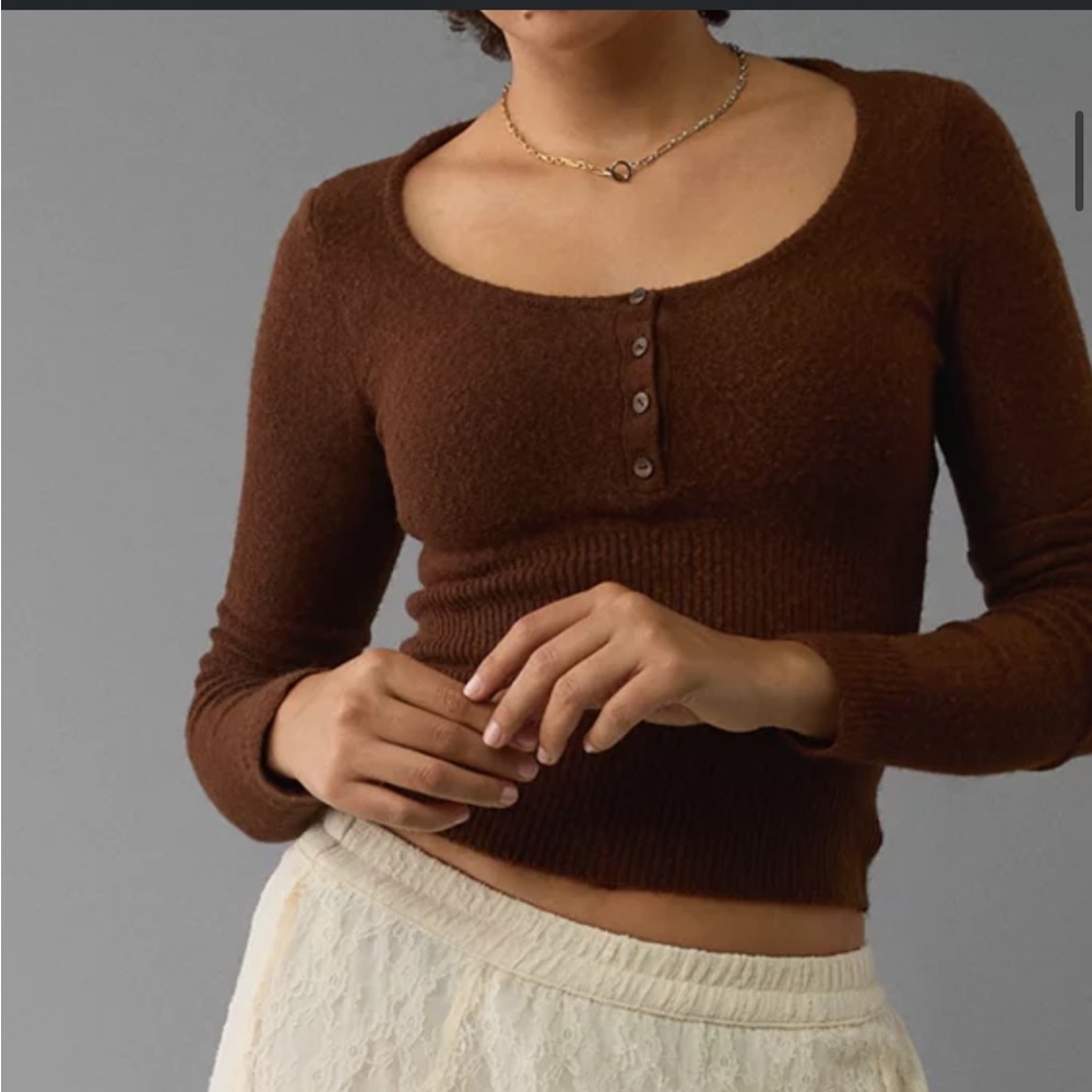 AE American Eagle fitted Henley sweater Large 🍂🍁
